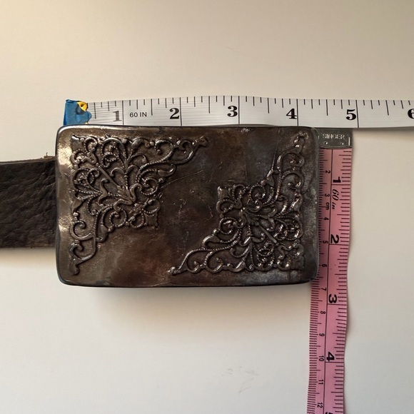 Brave Leather Belt Womens 26 Black Removable Buckle Distressed Silver Western - Picture 11 of 12